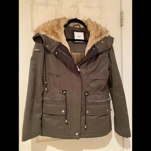 Bershka Olive Green Adjustable Waist Fur Lined Jacket